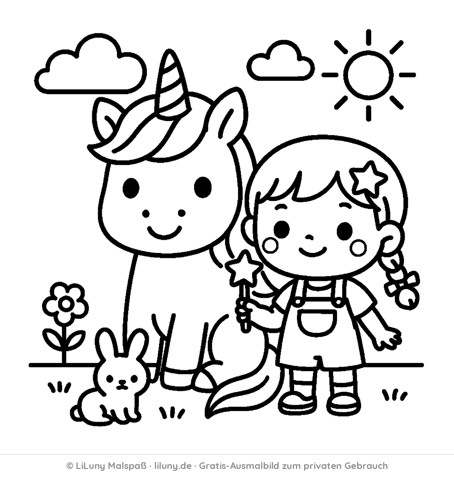 Einhorn-Ausmalbild kostenlos zum Ausdrucken