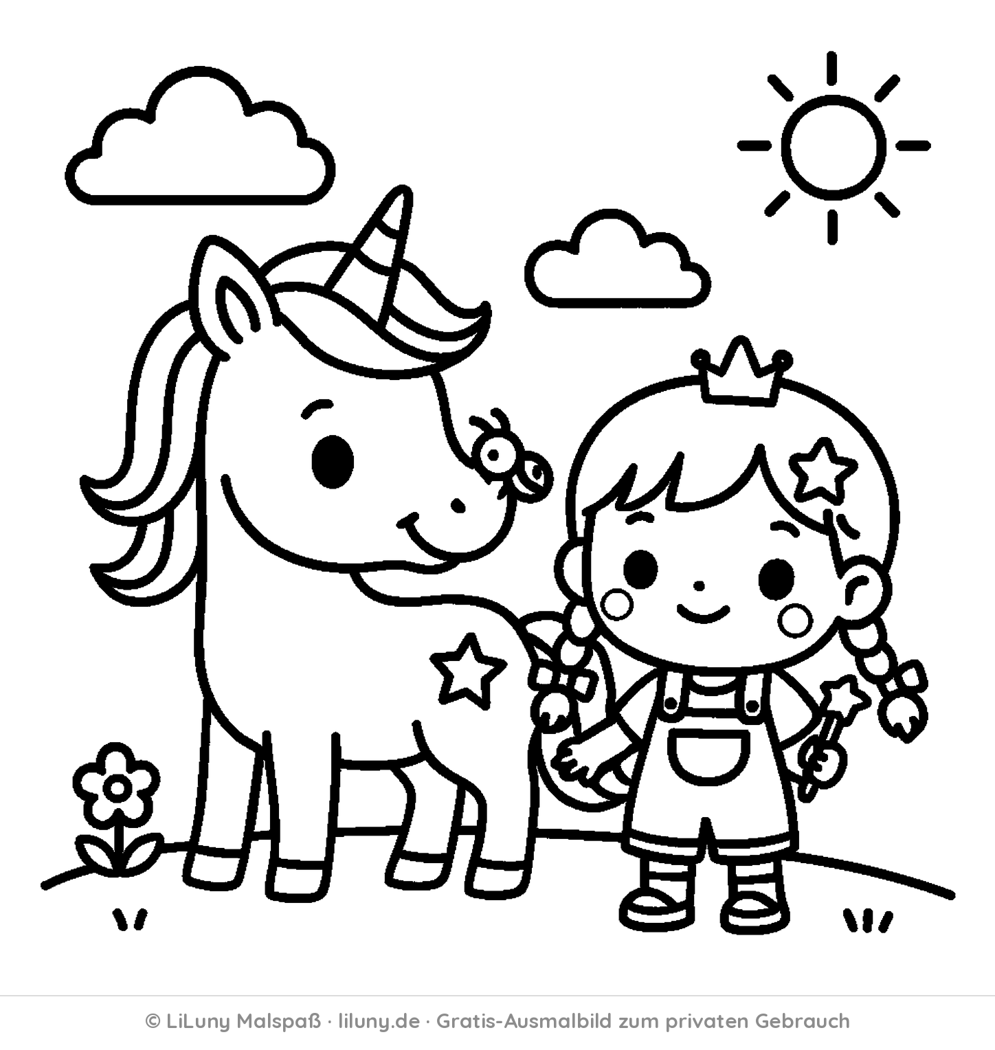 Einhorn-Ausmalbild kostenlos zum Ausdrucken